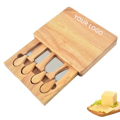 Wood Cutting Board And Stainless Steel Cheese Tools